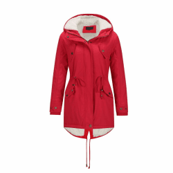 YYNUDA Wintermantel Damen Warm Gefüttert Winter Parka Mittellang Winterjacke Winterparka mit Fellkapuze Dicke Coat Große Größen XXL #337 Rot