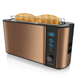 Arendo - Automatik Toaster Langschlitz - Defrost Funktion - Wärmeisolierendes Doppelwandgehäuse - integrierter Brötchenaufsatz - herausziehbare Krümelschublade - GS-zertifiziert E: Kupfer