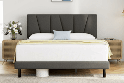 Molblly Polsterbett 180 x 200 cm Bettgestell Einzelbett Doppelbett Designbett mit Lattenrost Holzlattenunterstützung Kopfteil in Grau, Bettrahmen 180x200 180 x 200 cm Grau