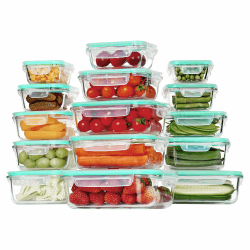 Vtopmart 15 Stück Meal Prep Boxen Glas, Glasdosen mit Deckel Set, Frischhaltedosen Glas mit Auslaufsicherer Verschlussdeckel, für Mikrowellen-, Gefrierschrank- und SpüLmaschinenfest 15Pack