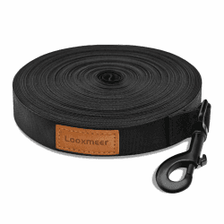 Looxmeer Schleppleine für Hunde, 5m 7m 10m 15m 20m 25m 30m Robuste Hundeleine Trainingsleine mit Aufbewahrungsbeutel, Handschlaufe und D-Karabiner 30M Schwarz