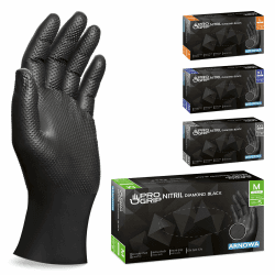 PROGRIP Einweghandschuhe Diamant Grip, Schwarz, Einmalhandschuhe Extra Stark, Nitrilhandschuhe Gr. M, 2x dicker, Handschuhe Einweg, Arbeitshandschuhe für Werkstatt & Montage, 50 Stk/Box M schwarz 50