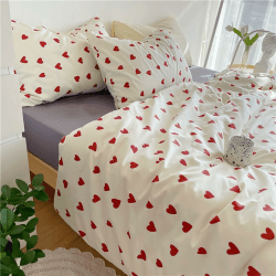 AShanlan Herz Bettwäsche 155x220 Rot Weiß Weiche Microfaser Bettbezug Weiss mit Roten Herzen Aesthetic Bettwäsche Set und Kopfkissenbezug 80x80 cm Herzen Rot 155x220cm+80x80cm