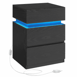 VASAGLE Nachttisch mit LED-Beleuchtung, Beistelltisch, einstellbare Farben, Sofatisch 3 Schubladen, Nachtschrank Schlafzimmer, modern, 35 x 40 x 55 cm, schwarz mit Holzmaserung LET630T56 1 Schwarz mit Holzmaserung