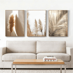 RAILONCH 3er Set Premium Poster Set, Beige, Pampasgras, Modern Bilder Deko Wanddeko, Vintage Bilder Deko für Wohnzimmer Schlafzimmer-Ohne Rahmen (30 * 40CM) 30*40CM