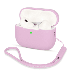 AOTUAO Kompatibel mit AirPods Pro 2 Hülle Case, Silikon Stoßfeste Schutzhülle für AirPods Pro 2. Generation 2022 Case Cover mit Silikon Lanyard, Front-LED Sichtbar, Lavender Pink