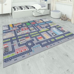 Paco Home Teppich Kinderzimmer Kinderteppich Spielteppich Straßenteppich rutschfest Mädchen Jungs, Grösse:200 cm Quadrat, Farbe:Grau 200 cm Quadrat Grau