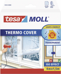 tesamoll Thermo Cover Fenster-Isolierfolie - Transparente Isolierfolie zur Wärmedämmung an Fenstern - Inklusive praktischer Klebelösung - 4 m x 1,5 m 4 m : 1,5 m Single