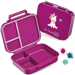 My Vesperbox – MINI BIA - Bento Box Kinder – NEUES MODEL – kompakter und leichter - Auslaufsicher & BPA Frei - Lunchbox – Brotdose - für Kindergarten und Schule (Lila - Einhorn sitzend) Lila - Einhorn Sitzend Mini Bia 17x12,5x4,5cm