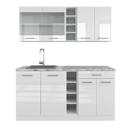 Vicco Singleküche R-Line, Weiß Hochglanz/Weiß, 160 cm ohne Arbeitsplatte Weiß Hochglanz/Weiß Ohne AP