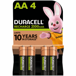 Duracell Akku AA, wiederaufladbare Batterien AA, 4 Stück, Unsere Nr. 1 - längste Haltbarkeit pro Aufladung, vorgeladen Größe AA - 2500 mAh Akkus 4 Stück