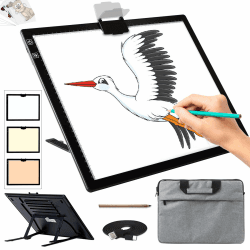 Diamond Painting Leuchttisch A3 - Tragbares Batteriebetriebene Light Pad, Wiederaufladbare Leuchtplatte mit Ständer und Tasche, 3 Farben 6 Helligkeitsstufen LED Lichtpad für Diamond Painting Zubehör A3 Wiederaufladbar mit Tasche(Schwarz)