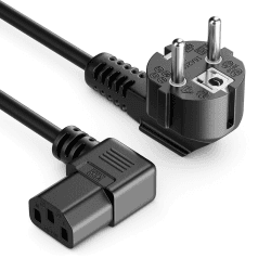 deleyCON 2m Kaltgerätekabel Netzkabel Stromkabel Schutzkontakt Stecker Typ F (CEE 7/4) 90° Gewinkelt auf C13 Buchse 90° Gewinkelt Rechts PC Computer Monitor Drucker Beamer - Schwarz 2 M Schwarz