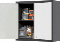 SUPEER Hängeschrank Metall Werkzeugschrank mit 1 Höhenverstellbaren Fachböden&2 Türen,Abschließbar Wandhängeschrank aus Edelstahl,Garage Werkstatt Küche H66 x L66 x D30 cm Grau/Silber 66 x 66 x 30