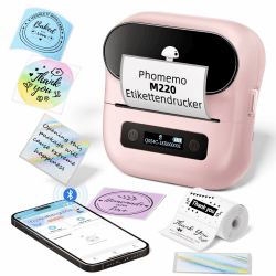 Phomemo M220 Etikettendrucker,Upgrade Barcode-Drucker,Bluetooth Tragbarer Thermo Beschriftungsgerät Aufkleber-Maker-Maschine für Adresse,Mailing, Zuhause,kleine Unternehmen,Kompatibel mit Telefon,PC Rosa