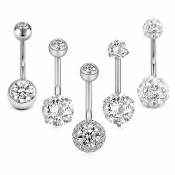 Crdifu 5stk Bauchnabelpiercing Barbell Set 14 Gauge aus 316L Chirurgenstahl Piercing Schmuck Silber Rosegold Silber Stil-2