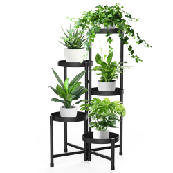iDavosic.ly 5 Etagen Metall Pflanzenständer Blumentopfständer, Mehrstöckig Pflanzenregal Blumenregal Pflanzentreppen für Zimmerecke, Wohnzimmer, Balkon, Terrasse, Hof (Rund, Schwarz) 5 Lagiges, Schwarz