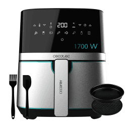 Cecotec Heißluftfritteuse 5,5 L Cecofry Full Inox 5500 Pro mit Zubehör. 1700 W, Kompaktes und Digitale, Diät-Fritteuse, Edelstahlausführung, ölfrei, PerfectCook, Inklusive Zubehör Inoxblack | Zubehör Full Pro