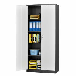 SUPEER Aktenschrank,Metallschrank mit 4 höhenverstellbaren Fachböden,Stahlblech Pulverbeschichtung,Stahlschrank für Werkzeuge,Garage H180cm x W80cm x D40 cm（schwarz/weiß） Schwarz/Weiß 180 x 80 x 40