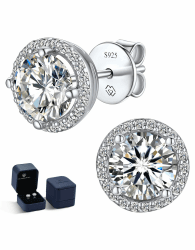MomentWish Moissanite Ohrringe Silber 925, 1-2 Karat Ohrstecker Gold 585 Nickelfrei Halo Ohrschmuck Liebes Geschenk für sie und ihn 5mm/6.5mm 2 Karat-6.5mm 1 Silber-Halo