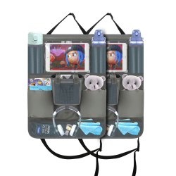 Annmore Auto Organizer mit Tasche für Toniebox Hörfiguren und 10,5 Zoll Ipad, Rückenlehnenschutz Auto Kinder, Auto Sitzschutz Rückseite, Car Seat Organizer, Auto Rücksitzschoner Grau, 2 Stück Grau+grau