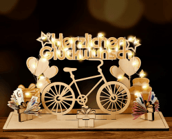 Giftota Original Fahrrad Geburtstag Geldgeschenke Holz mit LED Lichterkette - Geldgeschenk Fahrrad für Radfahrer, Freunde, Familie - Fahrrad Deko