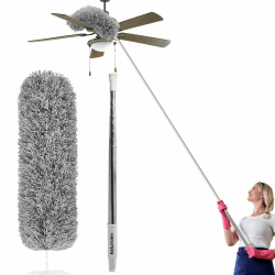 Staubwedel Teleskop Waschbar, Extra lang 254cm, Staubwedel Lang Ausziehbar, Mikrofasern Staubwischer Staubbesen mit Verbiegbare Eckbesen, Entfernt Mühelos Staub und Spinnweben Grau