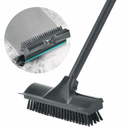 2 in 1 Bodenscheuerbürste, langem Griff Schrubber mit Wasserschieber steife Borsten Duschschrubber für die Reinigung von Terrasse, Fliesen, Badezimmer, Bad, Pool und Patio (Schwarz)