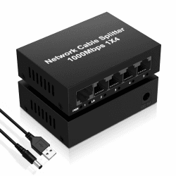 LAN Splitter 1 auf 4 1000Mbps Ethernet Splitter, Gigabit Ethernet Splitter RJ45 Netzwerkverlängerung Stecker, LAN Verteiler Ethernet Hub Network Switch 4 Ports für Cat 5/5e/6/7/8