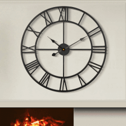 HAITANG 80cm große Wanduhr, übergroß modernes rundes, schwarz Metall geräuschlos, Fast Nicht tickend Batteriebetrieben, römische Ziffern, Uhren für Wohnzimmer, Schlafzimmer, Küchen Wanduhr Dekoration 80 Cm Schwarz-römische Zahlen