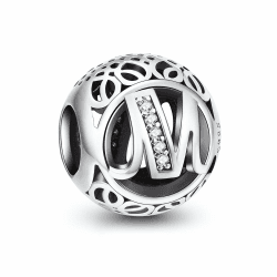 NINGAN Charm-Anhänger, 925 Sterlingsilber, Motiv: Buchstabe des Alphabets, für Armbänder, kompatibel mit europäischen Armbändern Buchstabe M