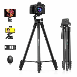 KINGJOY Handy Kamera Stativ 60" Leichtes Smartphone Stativ mit Fernauslöser, 360°Drehung Tragbar Tripod mit Handy Tablet Halterung Handy Stativ für Canon Nikon Action Kamera