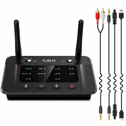 1Mii B03 Bluetooth 5.3 Transmitter Sender Empfänger für TV, aptX HD Low Latency Drahtloser Audioadapter für 2 Kopfhörer Stereoanlage, Große Reichweite, Digital Optical, AUX, RCA