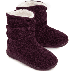 LongBay Damen Chenille Strick Warme Stiefel Hausschuhe Weiche Plüsch Fleece Booties Slipper Memory Foam Frauen Bootee Hausschuhe Haus Schuhe 38/39 EU Lila