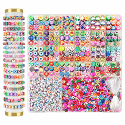 Jollin 2300pcs Perlen für Armbänder Kinder Perlen Zum Auffädeln armbänder selber machen Polymerton Perlen DIY Kunst Handwerk Geburtstagsgeschenke Spielzeug für Kinder Mädchen Alter 6-12