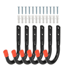 FIAMER 6 Stück Leiter Fahrrad Garage Schwerlast Storage Haken,Hanger Organizer Wandhaken Gartenlagerhaken für Surfbrett, Leiter, Kajak, Werkzeuge, Türaufhänger, Fahrräder, Leitern (Red)