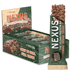 Protein Riegel Vegan DOUBLE CHOCO CRISPY 12x NEXUS Protein Bar - unglaublich lecker & cremig - 30% Protein - nur 99 kcal - ohne Zucker-Zusatz - high Fiber - perfekt als Snack - 12x30g Double Chocolate Crispy 30 g (12er Pack)