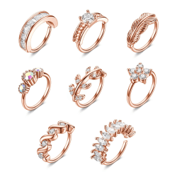 JSDDE 8 Stücke Rosegold Nasenpiercing Set 20ga Fake Kristall Nasenringe Septum Zirkonia Knorpel Ohrringe Piercing Ring 8mm Schmuck für Damen Frauen