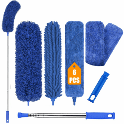 Staubwedel Teleskop Lang Ausziehbar bis 245cm, Teleskopreiniger Staubwischer Staubwedel Waschbar, Spinnenwebenentferner Arcticlean Teleskop Reiniger (6 Set Blau) 6 Pcs Blau