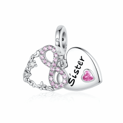 Alstiva Familie Freundschaft Liebe 925 Sterling Silber 5A Zirkonia Charm Anhänger für Armband Charm Bead Pendant für Europäische Armbänder Halsketten Schmuck Geschenk für Damen Frauen Liebe Schwester Charm-Anhänger