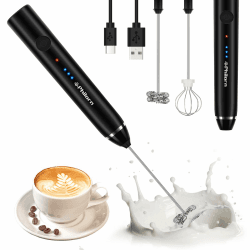 Philorn Milchaufschäumer Stab, Milchaufschäumer Elektrisch Stab Hand Held, 3-Gang USB-C Aufladbar Aufschäumer, Manuelle Milchschäumer für Kaffee/Latte/Cappuccino/Eier Schlagen Schwarz