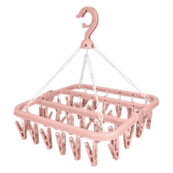 Sockentrockner Wäscheständer, Unterwäsche Kleiderbügel with 32 Clips, Faltbarer Wäscheständer Winddichter Aufhänger, Trockengestell Socken für Unterwäsche Babykleidung Kleine Wäscheartikel (Rosa)