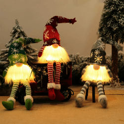 Bseical 3 Stück Weihnachtszwerg Schwedisch, Weihnachtswichtel Beleuchtet, Handgemachte Esichtslose Plüsch Puppen, Weihnachtsdekoration, Weihnachtswichtel, Party Weihnachts Deko Spielzeug (B) Rot Grau Grün Mittel
