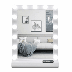 Auxmir Hollywood Schminkspiegel mit Beleuchtung, 15 LED Licht Dimmbarer Schminktischspiegel, 3 Farbtemperatur Licht, Touch Control Tischplatte oder Wandhalterung, Tischspiegel für Schlafzimmer, Weiß