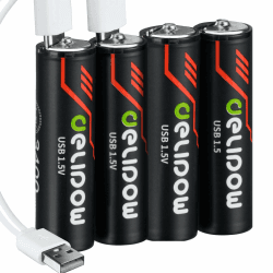 AXFEE Wiederaufladbare Lithium AA Akku, 4 Stück 1,5V 3400mWh USB-C AA Akkus Lithium mit 2-in-1 Ladekabel, Li-Ion Wiederaufladbare Batterien AA, 1H Schnellladung, 1500 Zyklen AA 4 Stück+2 x Ladekabel
