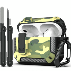 RFUNGUANGO Kompatibel mit Airpod Pro 2 Hülle (2023/2022/2019) mit Reinigungskit, Hartschalen-Schutz Hülle Kompatibel mit Airpods Pro 2./1. Generation (USB-C/Blitzkabel),Regenwald-Tarnung B-Regenwald-Tarnung