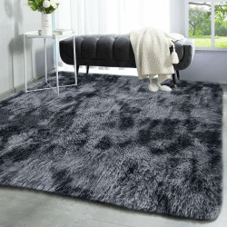 ASIinnsy Hochflor Teppich Wohnzimmer Flauschig Shaggy Weich Modern Grau Teppich Schlafzimmer Kinderzimmer Deko Langflor Teppiche Groß rutschfest Plüsch-Teppiche (Schwarzgrau, 200 x 200 cm) 200 x 200 cm Schwarzgrau