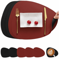Myir JUN Tischsets Leder und Untersetzer, Tischsets Abwaschbar Rund Doppelseitigen rutschfest Platzdeckchen Leder Kunstleder Tischset Lederoptik Platzset (Rot Schwarz, Satz von 6) Satz von 6 Rot Schwarz