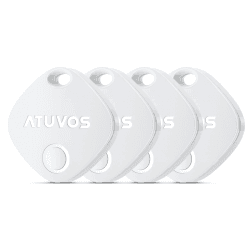 ATUVOS Schlüsselfinder KeyFinder 4er Pack, iOS Smart Bluetooth Tracker Tag Kompatibel mit Apple Wo ist? APP (iOS NUR, Android Not Supported), Key Finder für Gepäck/Taschen/Koffer, Austauschbarer Akku Weiß / 4er Pack