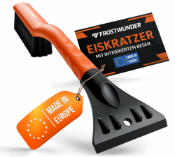 FROSTWUNDER Eiskratzer Auto mit Besen [Made in Europe] - 41cm Profi Schneebesen Auto mit schonenden Borsten - Leicht verstaubarer Scheibenkratzer Auto Schneebesen - Langlebiger Eiskratzer mit Besen